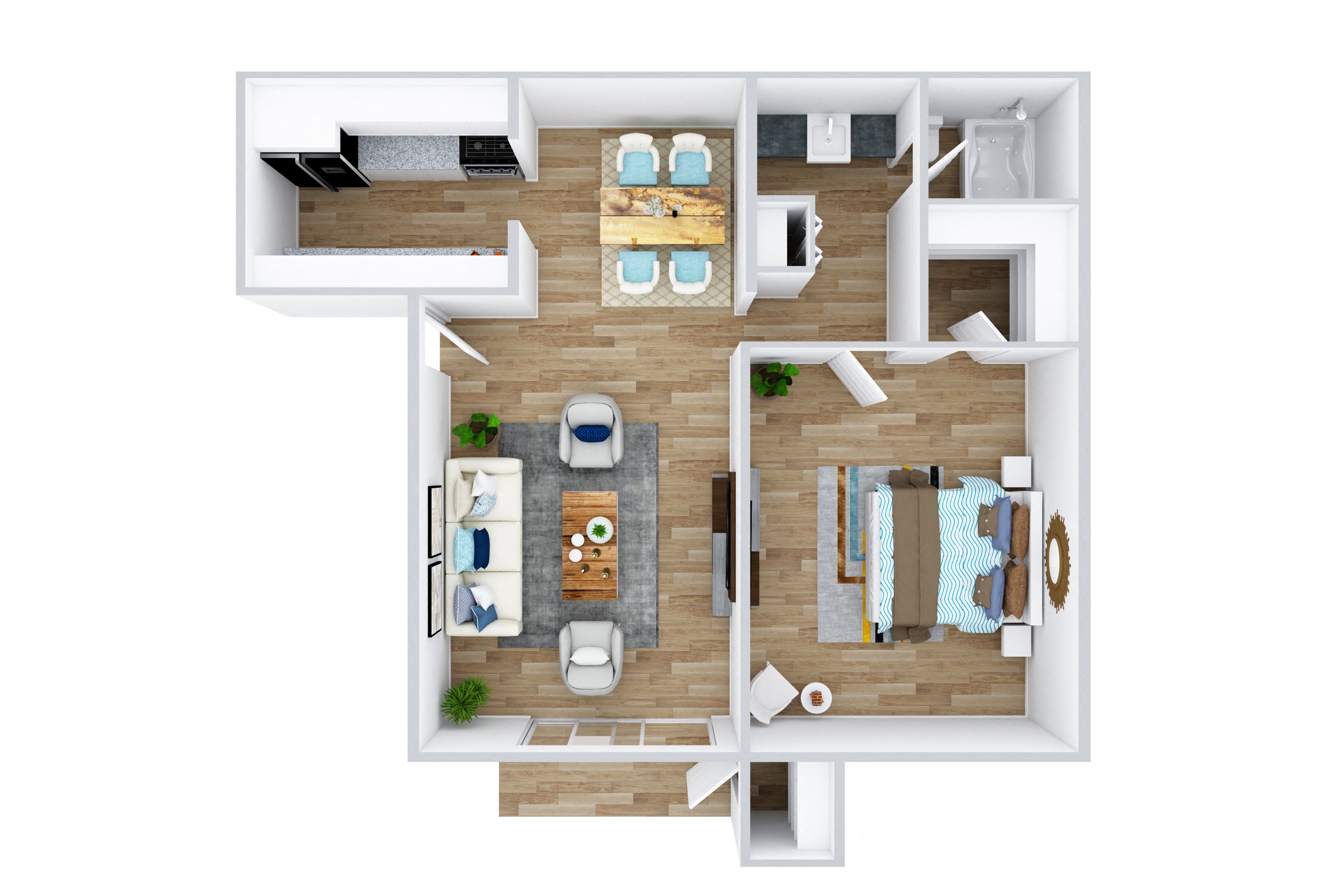 Floor plan for 1 bed, 1 bath, 656 sqft